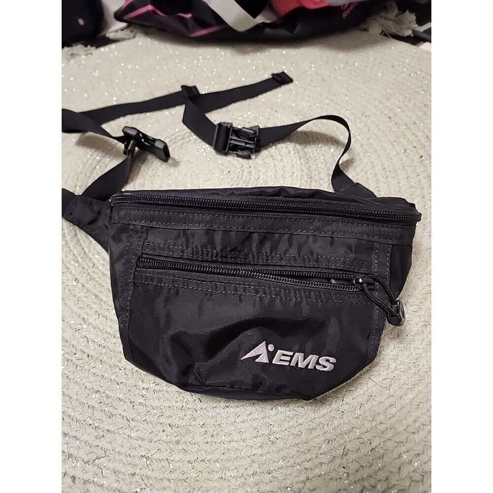 Ems black waist bag fanny pack two compartments hiking camping